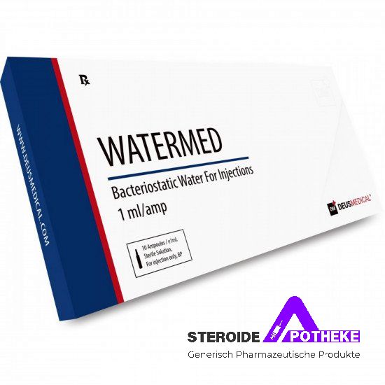 WATERMED von Deus Medical. Packung mit 10 Ampullen, jede enthält 1 ml.