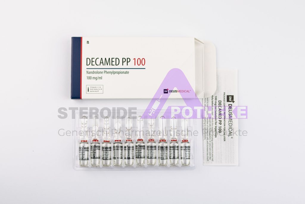 DecaMed PP 100 (Nandrolon Phenylpropionat) von Deus Medical. Fläschchen mit 10 ml, enthält 100 mg/ml Nandrolon Phenylpropionat