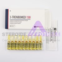 Trenbomed 150 von Deus Medical. Verpackung mit 10 Ampullen, jede enthält 1 ml mit 150 mg Trenbolon