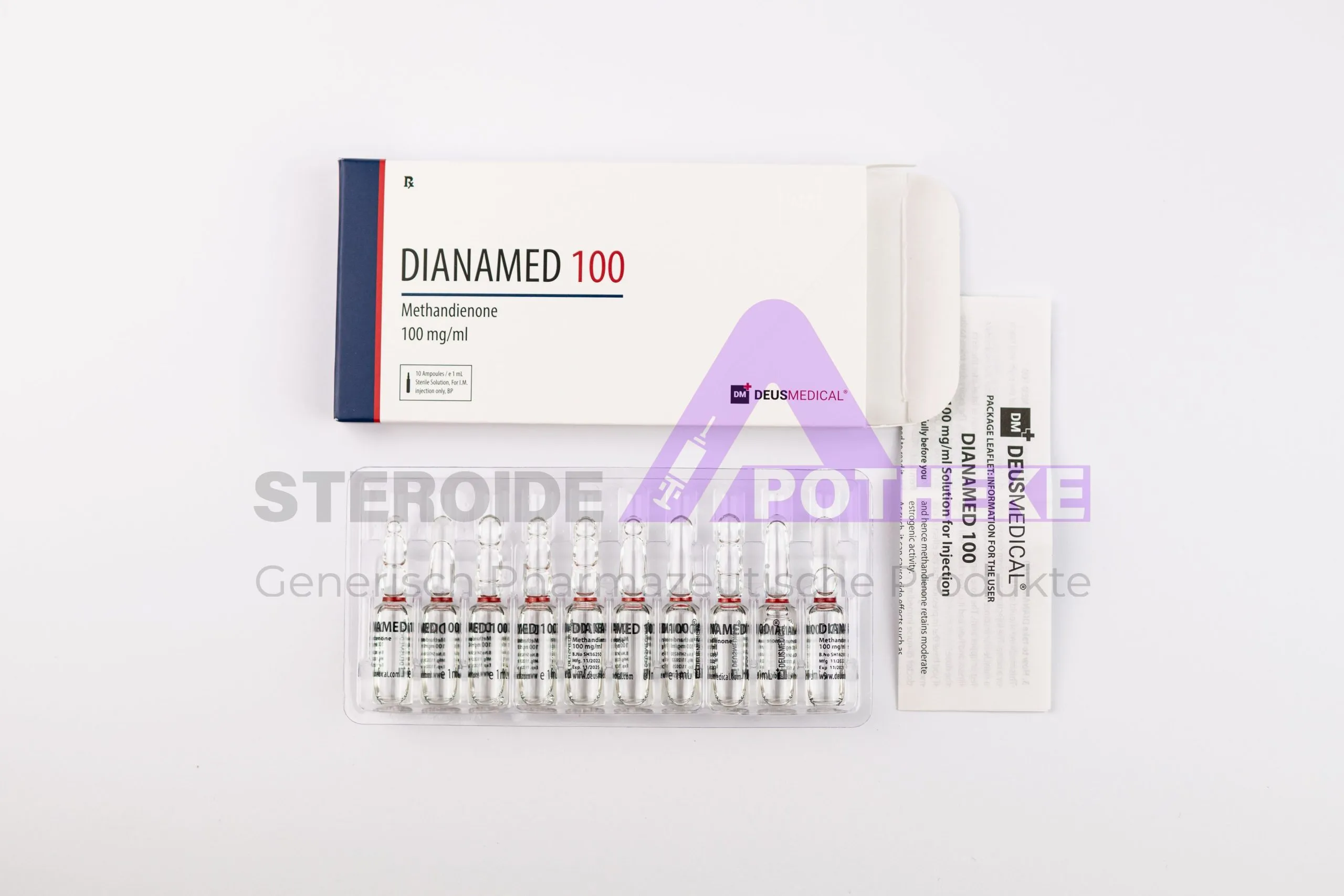 DIANAMED SUSPENSION 100 DeusMedical 10ml (100mg/ml) 1 Dianamed Suspension 100 (Methandienon 100 mg/ml) 10-ml-Flasche wässriger Suspension zur intramuskulären Injektion – schnellwirksames, stark anaboles Steroid von DeusMedical