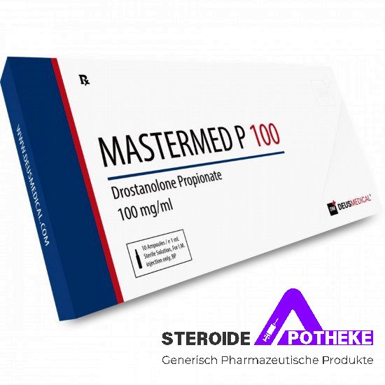 MASTERMED P 100 (Drostanolon Propionat) von Deus Medical. Fläschchen mit 10 ml, enthält 100 mg/ml Drostanolon Propionat