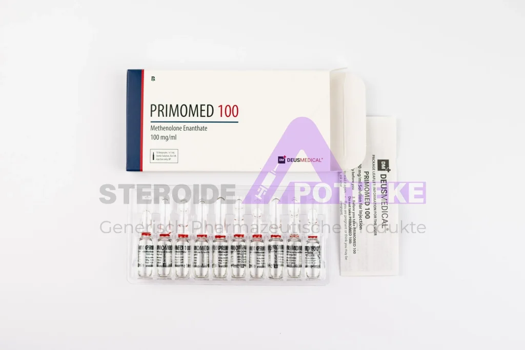 Primomed 100 (Methenolon-Enanthate 100 mg/ml) 10-ml-Flasche öliger Lösung zur intramuskulären Injektion – nicht-aromatisierendes, DHT-basiertes Anabolikum von DeusMedical