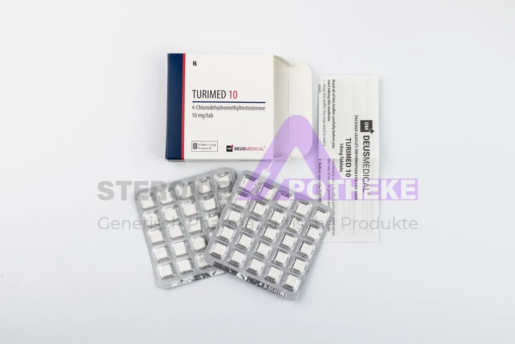 Turimed 10 (Turinabol 10 mg) 50-Tabletten-Blister von DeusMedical – orales, nicht-aromatisierendes Anabolikum für trockene, qualitative Muskelmasse ohne Östrogen-Puffs