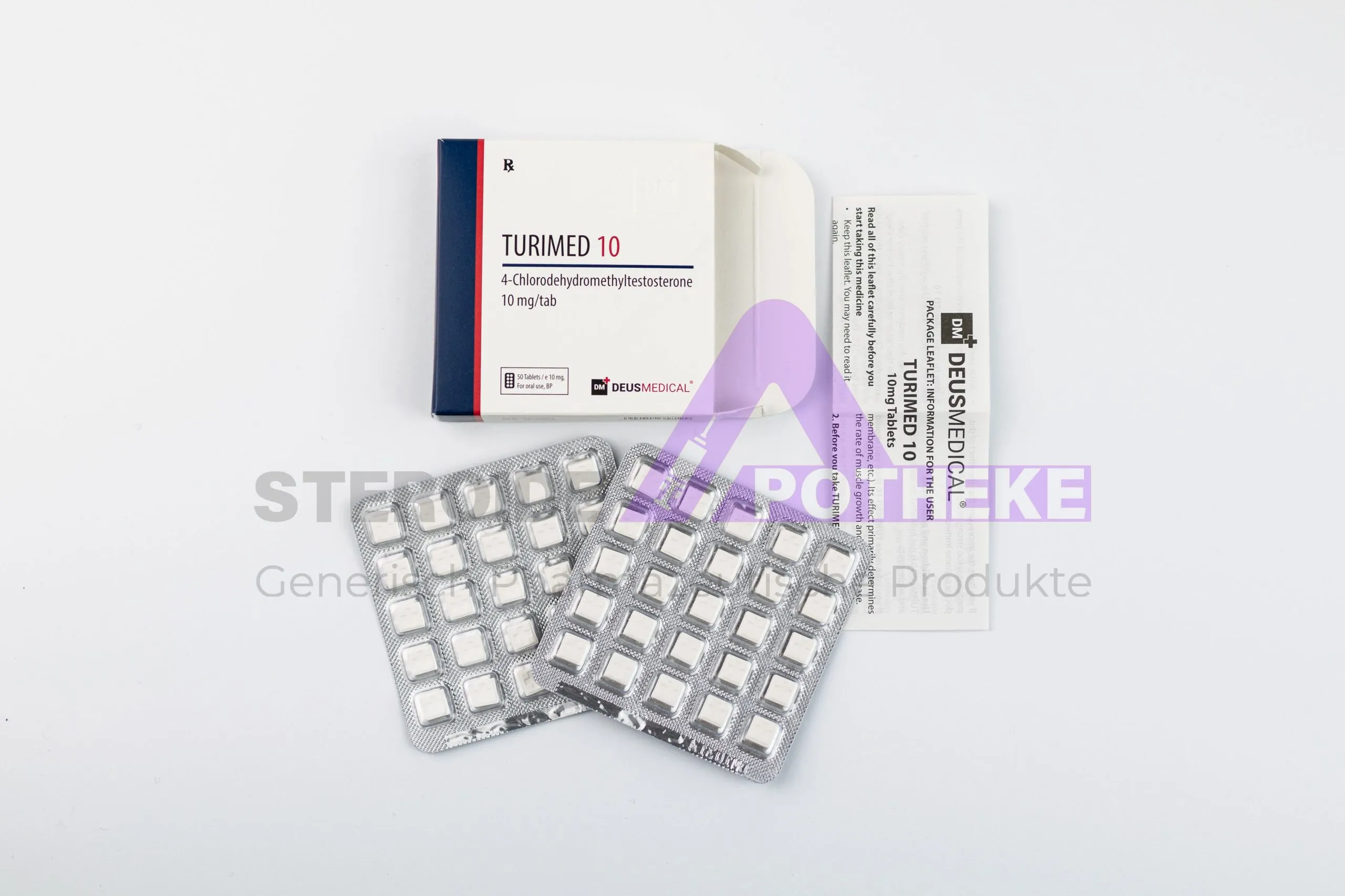 TURIMED 10 DeusMedical 50 Tabletten (10mg/tab) 1 Turimed 10 (Turinabol 10 mg) 50-Tabletten-Blister von DeusMedical – orales, nicht-aromatisierendes Anabolikum für trockene, qualitative Muskelmasse ohne Östrogen-Puffs