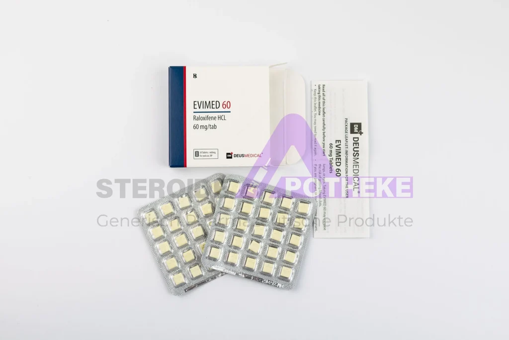 Evimed 60 Raloxifen HCL von Deus Medical – 50 Tabletten à 60 mg selektiver Östrogenrezeptor-Modulator zur Gynäkomastie-Reduktion, Knochenschutz und sicheren Post-Cycle-Therapie