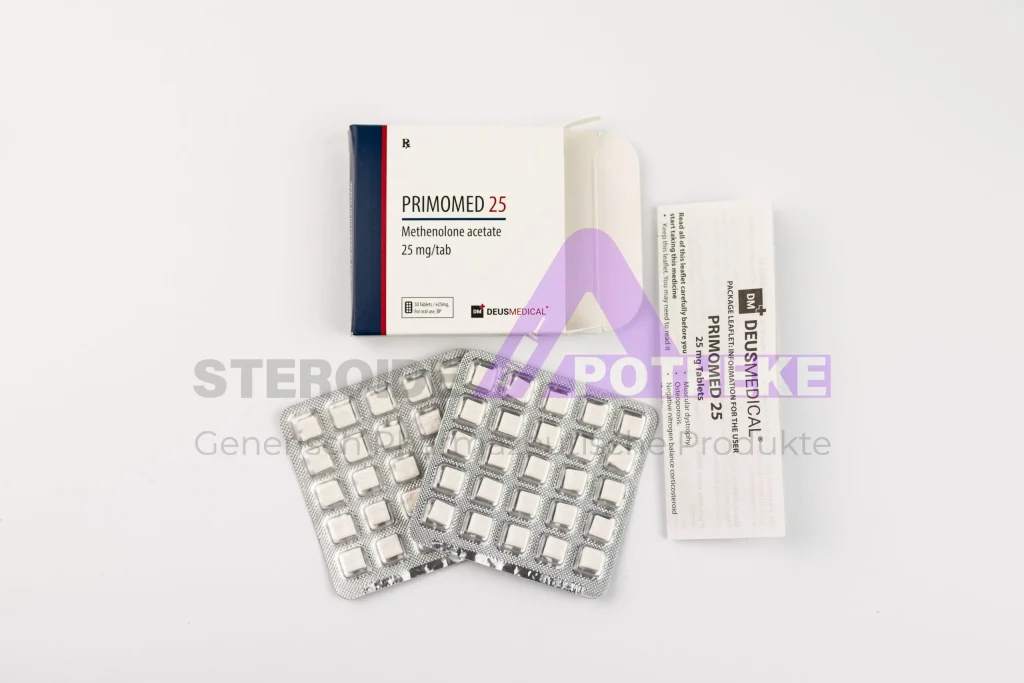 Primomed 25 (Methenolonacetat 25 mg) 50-Tabletten-Blister von DeusMedical – orales, nicht-aromatisierendes Anabolikum für harte, definierte Muskeln ohne Östrogen-Puffs