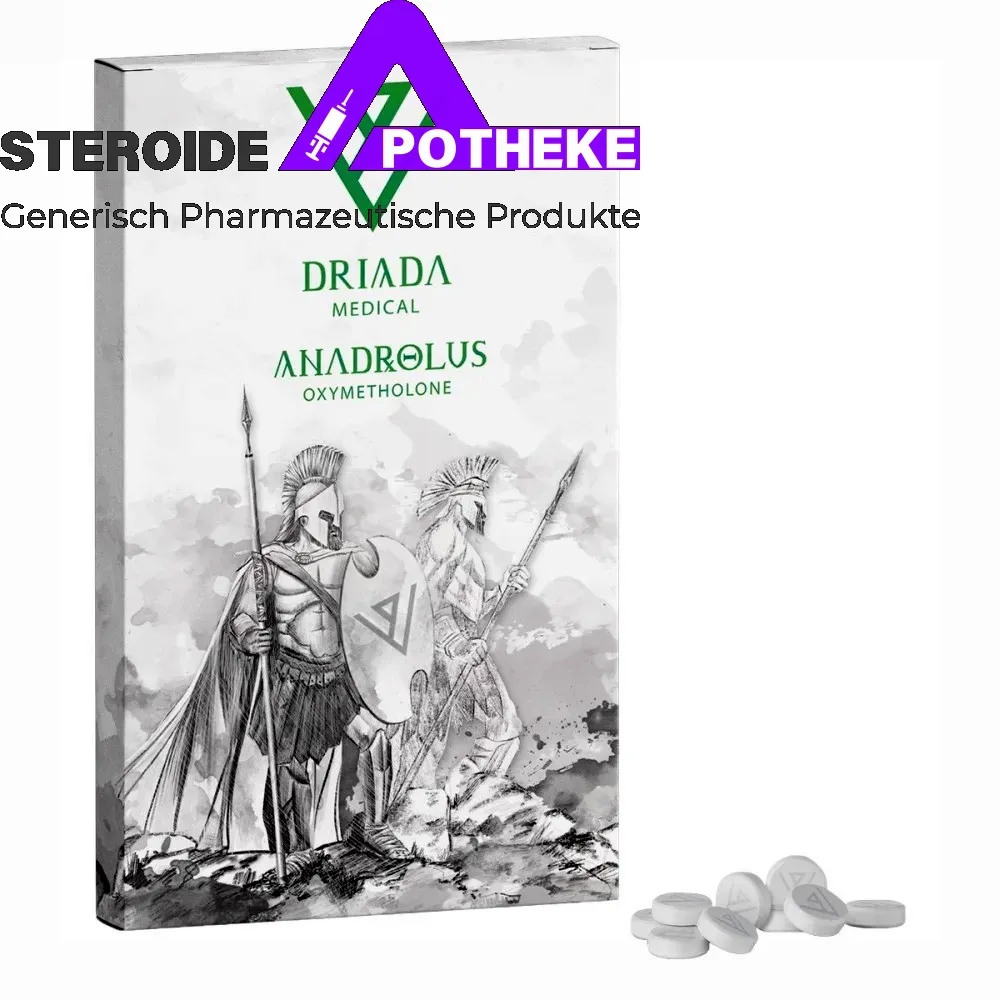 Anadrolus 50 mg Oxymetholon (17α-Methyl-DHT-Derivat) von Driada Medical – hochpotentes orales anaboles Steroid zur schnellen Steigerung von Muskelmasse, Kraft und Erythropoese; nicht aromatisierend, aber östrogen- und progesteronaffin.