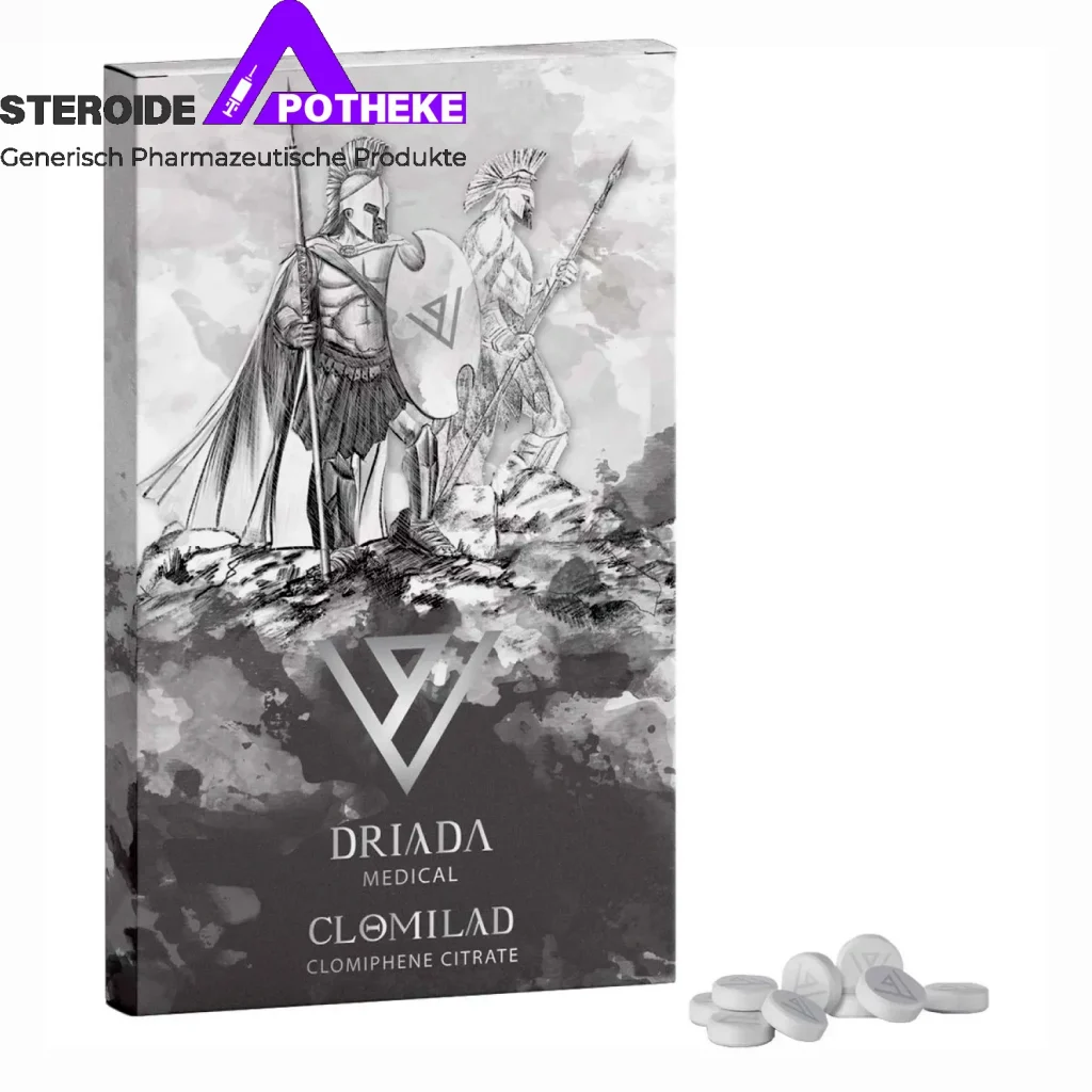 Clomilad 25 mg Clomifen-Citrat von Driada Medical – 50 Tabletten à 25 mg selektiver Östrogenrezeptor-Modulator zur Wiederherstellung der natürlichen Testosteron-Produktion in der Post-Cycle-Therapie und Sicherung der Kur-Erfolge