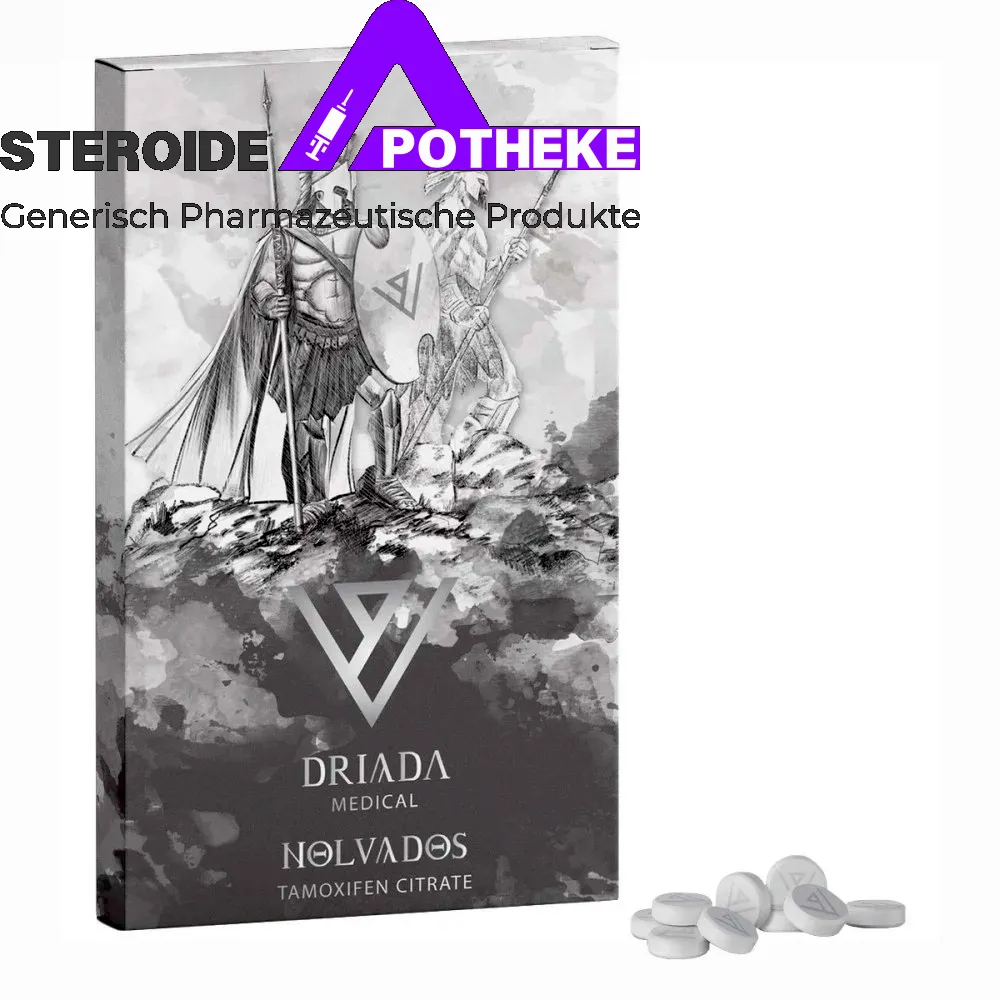 Nolvados 10 mg Tamoxifen (SERM) von Driada Medical – selektiver Östrogenrezeptormodulator zur Prävention von Gynäkomastie, Stimulation der endogenen Testosteronproduktion und Wiederherstellung der Hypothalamus-Hypophysen-Achse nach Steroidzyklen.