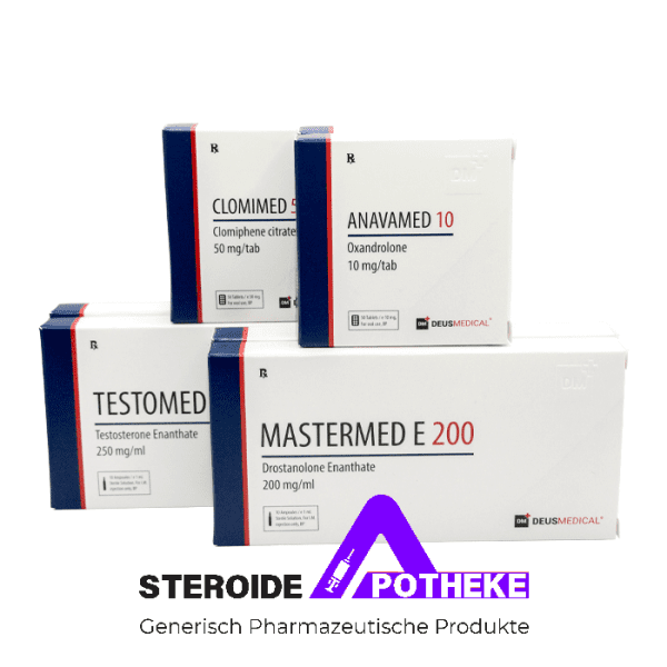 Testosterone + Masteron + Anavar Steroid Kur von Deus Medical. Kombinierter Plan zur Förderung von Muskelmasse und Definition.