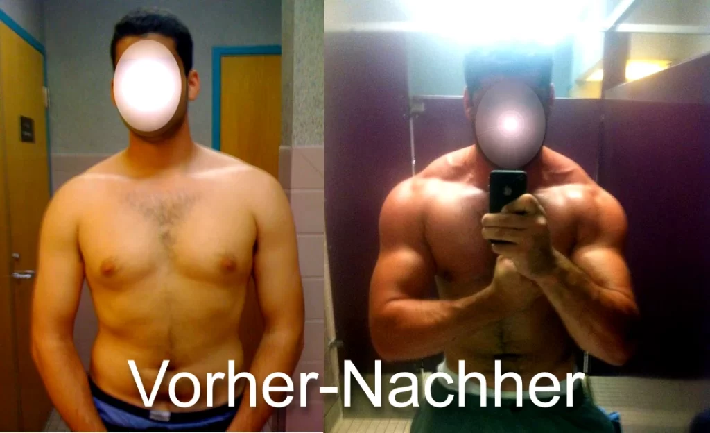 Bodybuilder vor und nach der Einnahme von Trenbolon