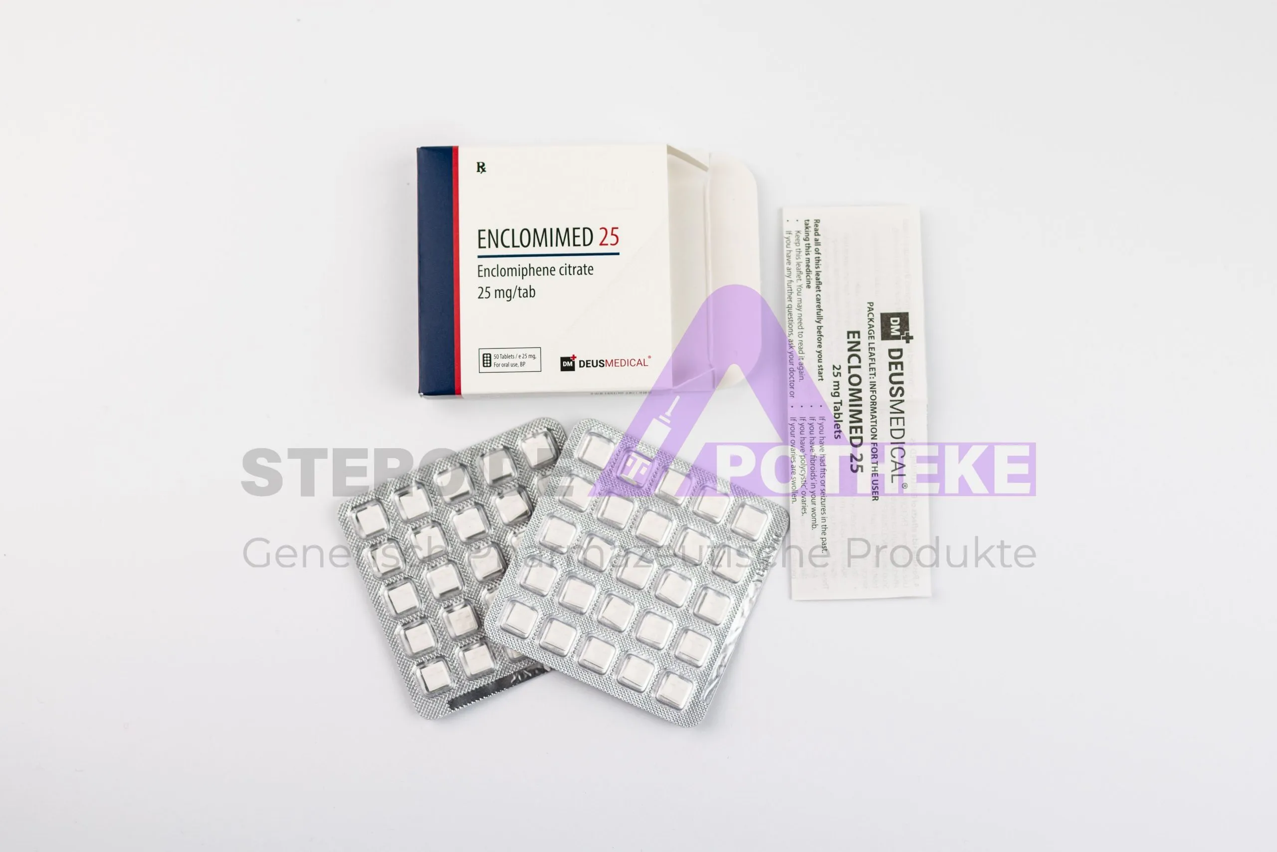 ENCLOMIMED 25 (Enclomiphen) Deus Medical 1 Enclomimed 25 Enclomiphen Citrat von Deus Medical – 50 Tabletten à 25 mg zur natürlichen Stimulation des Testosteronspiegels nach der Kur
