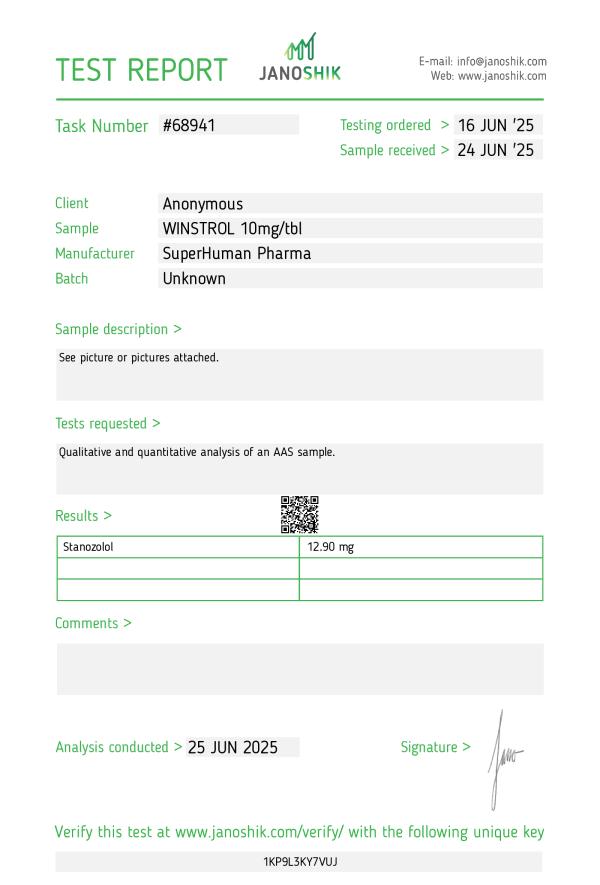 Labortest von Winstrol der Marke Superhuman Pharma – Analyse der Qualität und Wirkstoffreinheit durch ein unabhängiges Laborinstitut