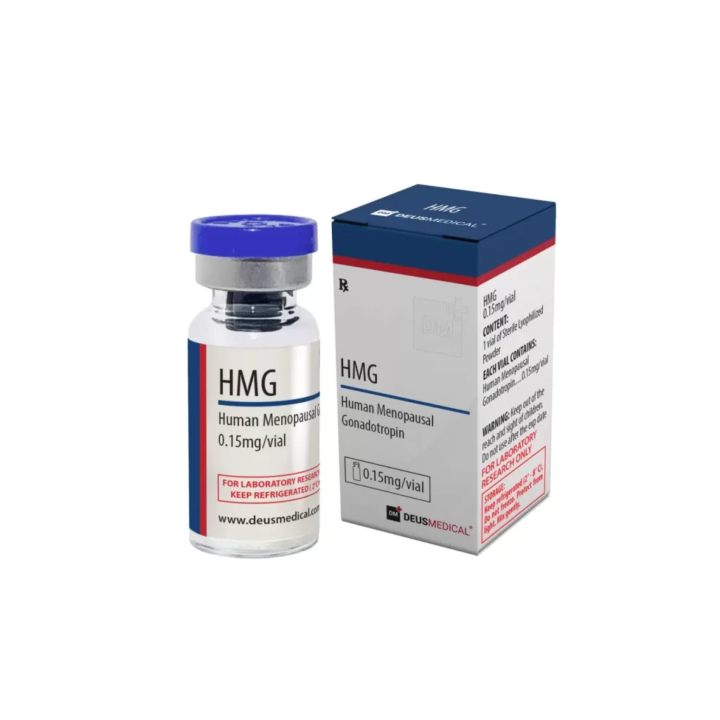 HMG (Human Menopausal Gonadotropin) 1.5 mg lyophilisiertes Pulver in steriler Durchstechflasche zur Rekonstitution mit bakteriostatischem Wasser und subkutaner/intramuskulärer Injektion – LH/FSH-basiertes Hormonpräparat von DeusMedical