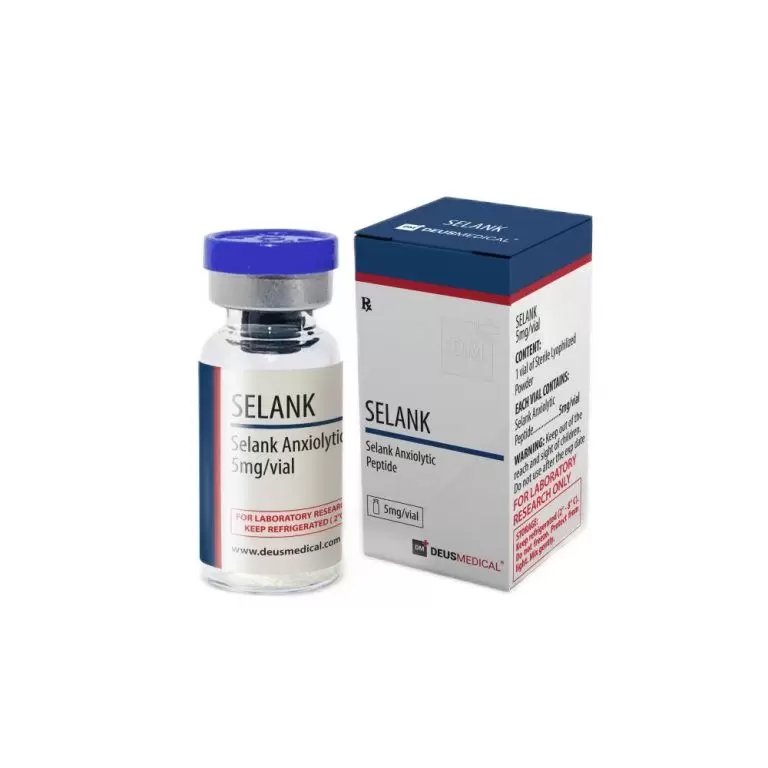 Selank 5 mg lyophilisiertes synthetisches Peptid in steriler Durchstechflasche zur Rekonstitution mit bakteriostatischem Wasser und subkutaner Injektion – anxiolytisches, nootropisches Melanocortin-Analogon von DeusMedical