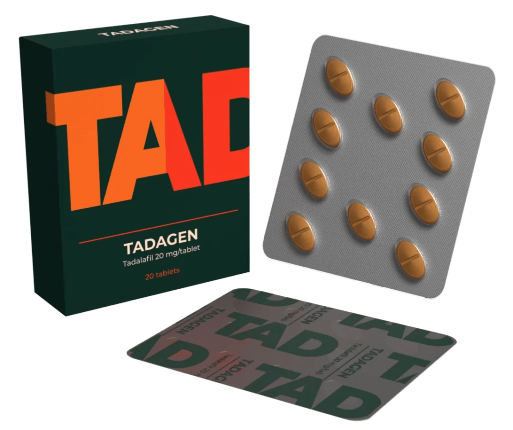 Tadagen 20 mg Tadalafil generic Cialis - Wirksame Behandlung für erektile Dysfunktion, verlängerte Dauer bis zu 36 Stunden, Box mit 20 Tabletten
