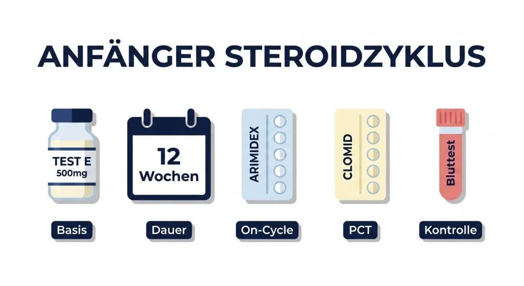 Anfänger-Steroidzyklus – Testosteron Enanthate 500mg, 12 Wochen, Arimidex On-Cycle und Clomid PCT mit Bluttest