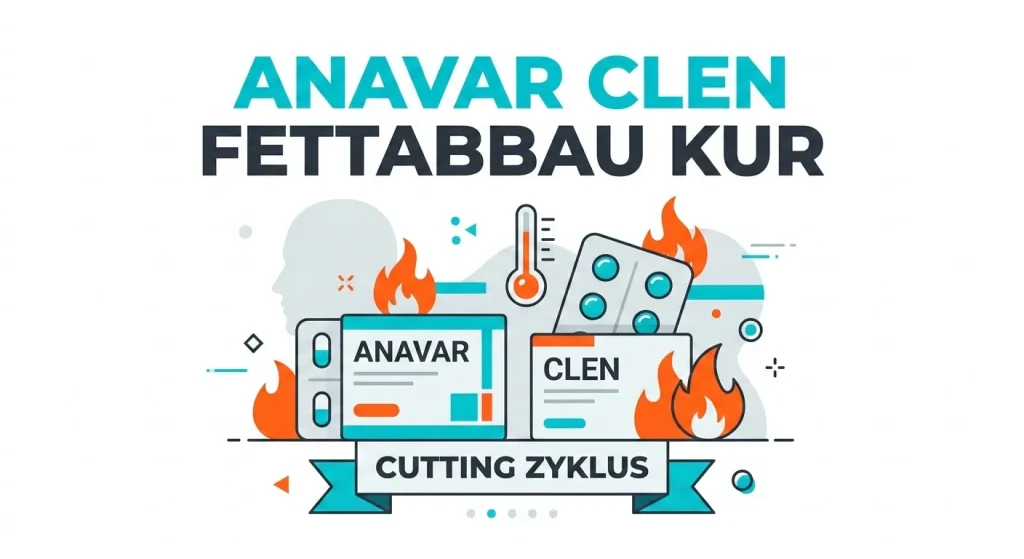 Flache Vektorgrafik der Anavar Clenbuterol Fettabbau Kur mit Anavar und Clen Blisterpackungen