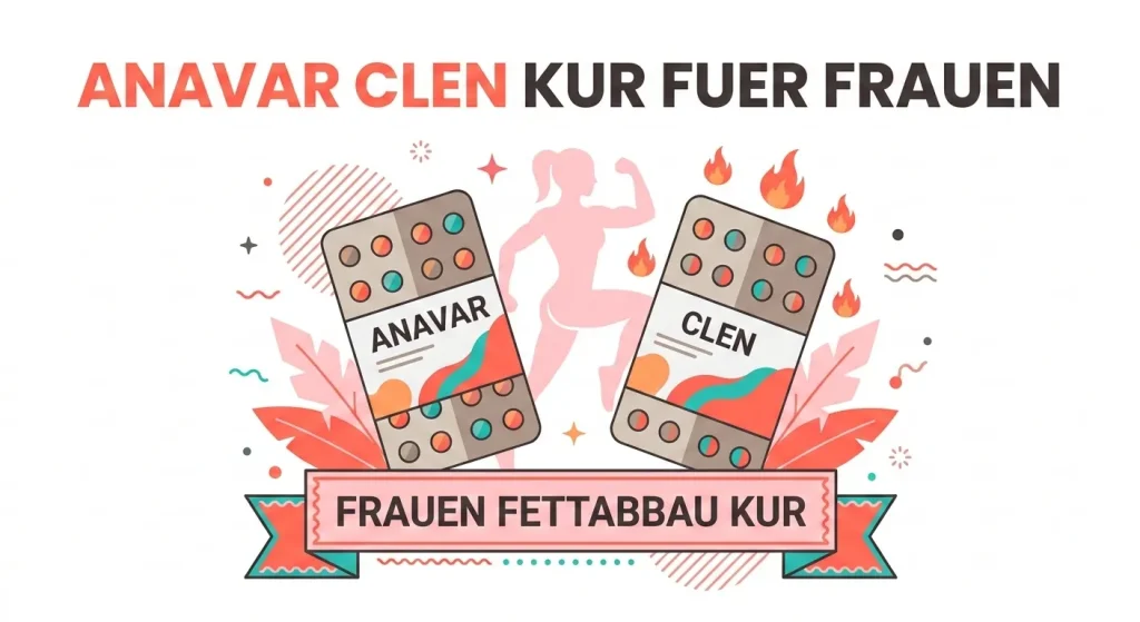 Flache Vektorgrafik der Anavar Clenbuterol Kur für Frauen mit Anavar und Clen Blisterpackungen