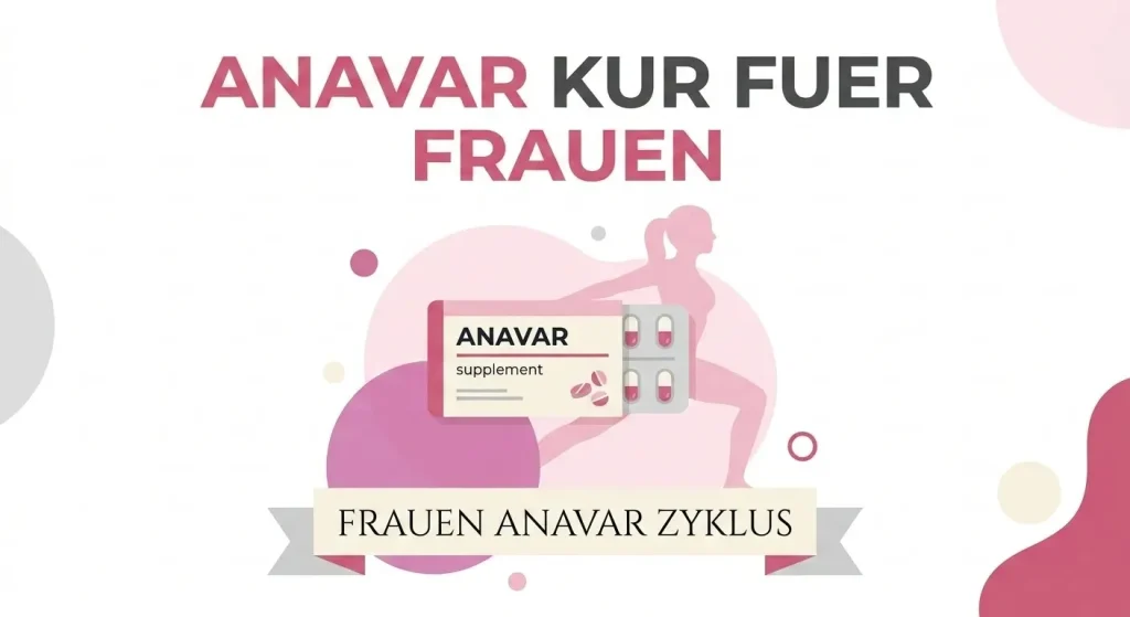 Flache Vektorgrafik der Anavar Kur für Frauen mit einzelner Anavar Blisterpackung und weiblicher Silhouette