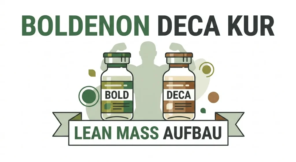 Flache Vektorgrafik der Boldenon Deca Durabolin Kur mit Boldenon und Deca Fläschchen