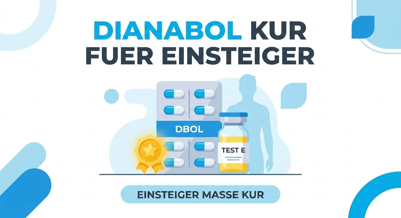 Dianabol Kur für Einsteiger 1 : Flache Vektorgrafik der Dianabol Kur für Einsteiger mit Dbol Blisterpackung und Test E Fläschchen