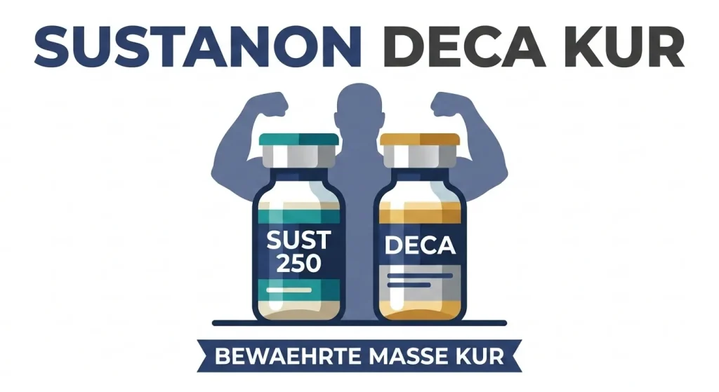 Sustanon Deca Flache Vektorgrafik der Sustanon Deca Durabolin Kur mit Sust 250 und Deca Fläschchen