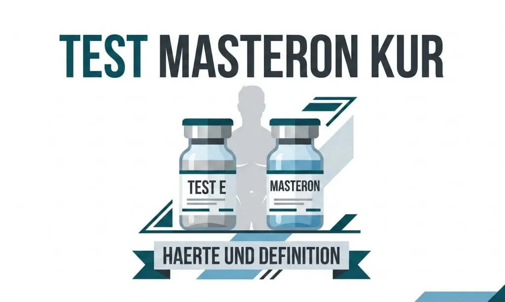 Flache Vektorgrafik der Testosteron Masteron Kur mit Test E und Masteron Fläschchen