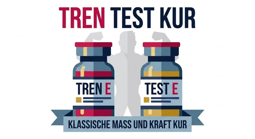 Flache Vektorgrafik der Trenbolon Testosteron Kur mit Tren E und Test E Fläschchen