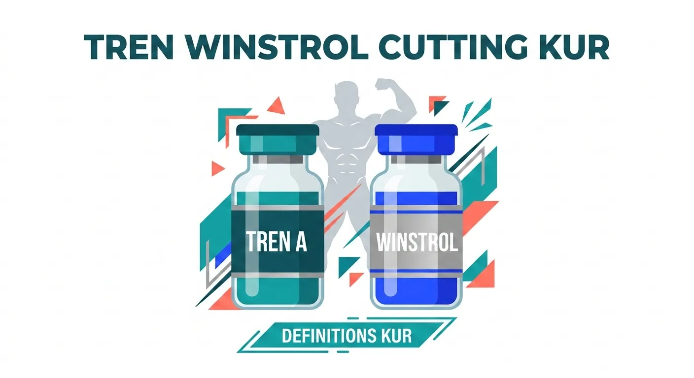Trenbolon + Winstrol Cutting Kur 1 Flache Vektorgrafik der Trenbolon Winstrol Cutting Kur mit Tren A und Winstrol Fläschchen für Definition