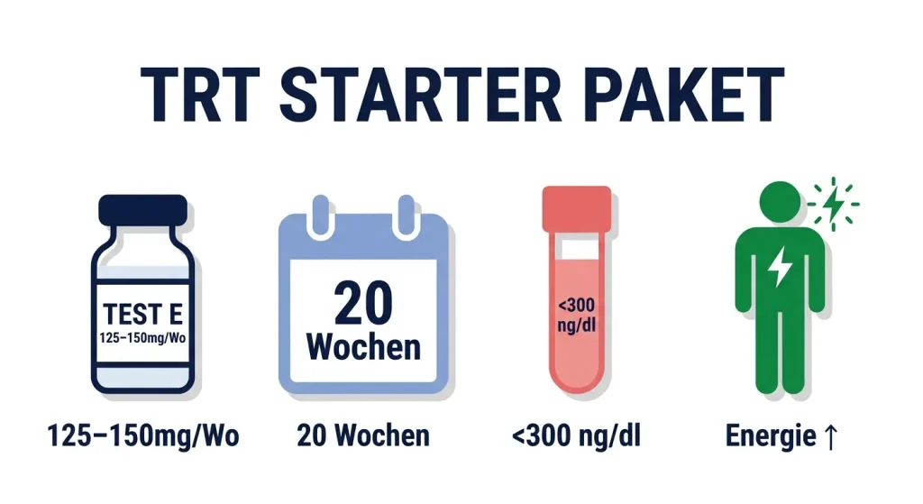 TRT Starter Paket – Testosteron Enantat 125–150mg pro Woche für Männer 40+ mit Hypogonadismus über 20 Wochen