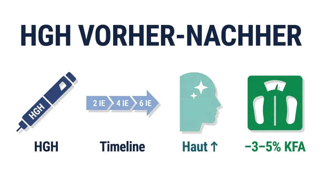 HGH Vorher Nachher – Ergebnisse für Gesicht, Haut und Körper nach Dosis: 2 IE Anti-Aging, 4 IE Bodybuilding, 6+ IE Rekomposition